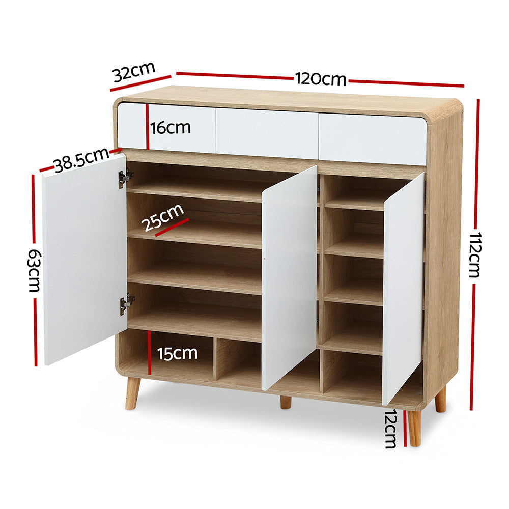 Artiss Shoe Rack Cabinet 25 Pairs Storage Cupboard Pine&White - Homecoze