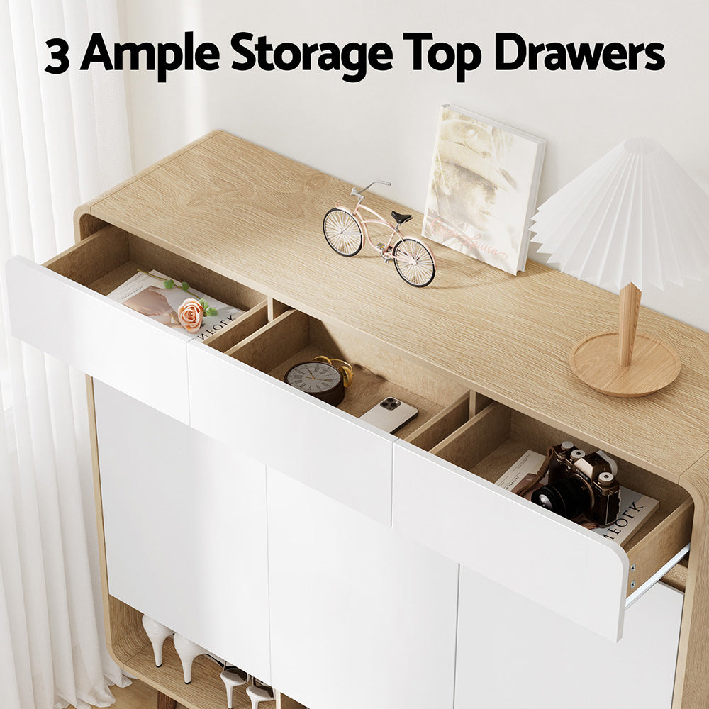 Artiss Shoe Rack Cabinet 25 Pairs Storage Cupboard Pine&White - Homecoze