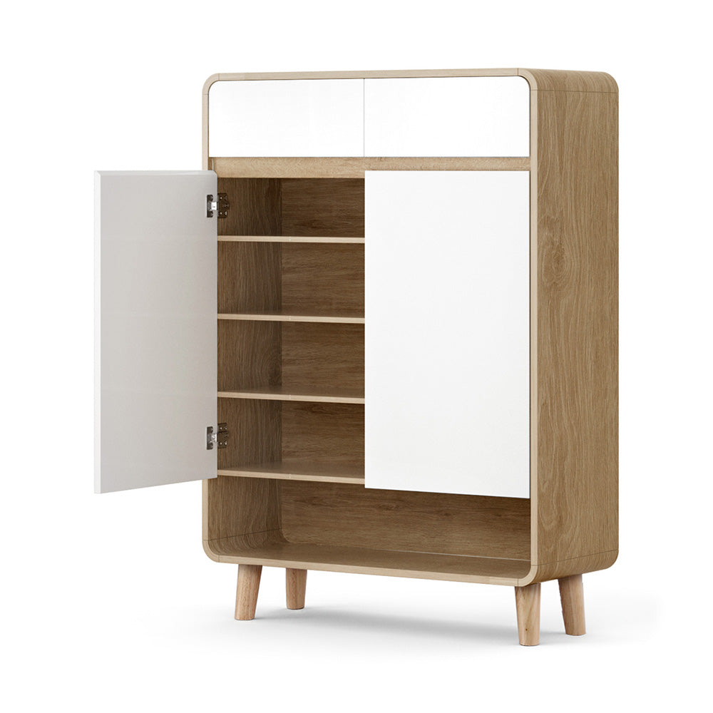 Shoe Storage Cabinet with Drawers - White & Pine