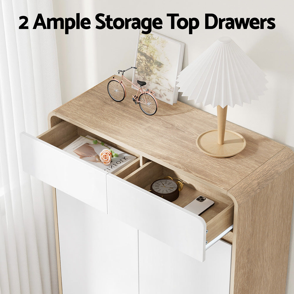 Shoe Storage Cabinet with Drawers - White & Pine