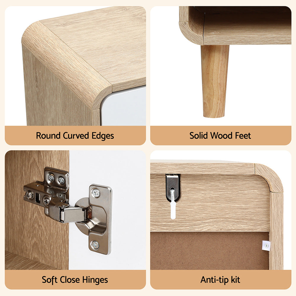 Shoe Storage Cabinet with Drawers - White & Pine