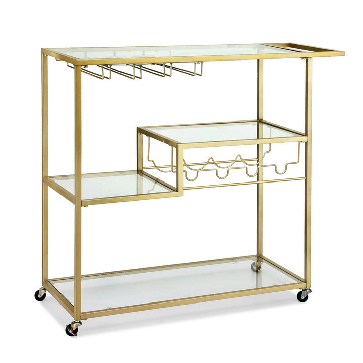 Artiss Bar Cart Drink Trolley Serving Cocktail Wine Rack Glass Holder 102cm Gold - Homecoze