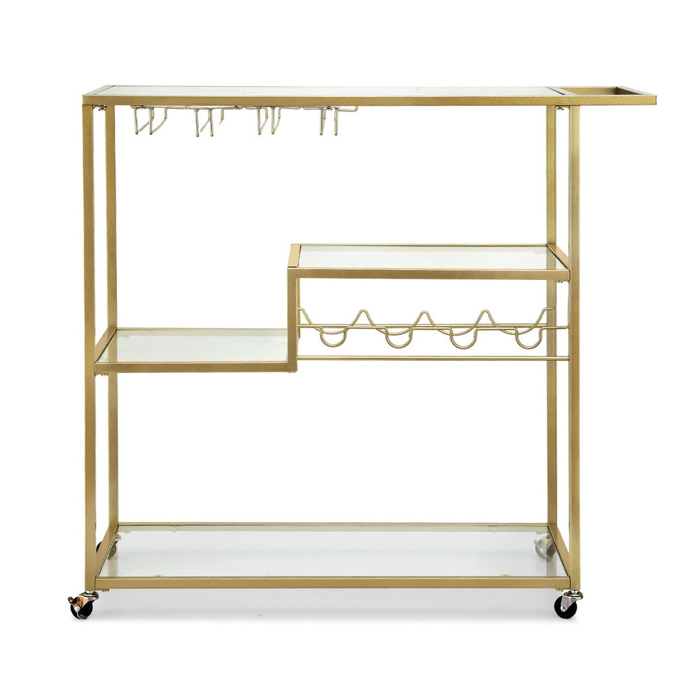 Artiss Bar Cart Drink Trolley Serving Cocktail Wine Rack Glass Holder 102cm Gold - Homecoze