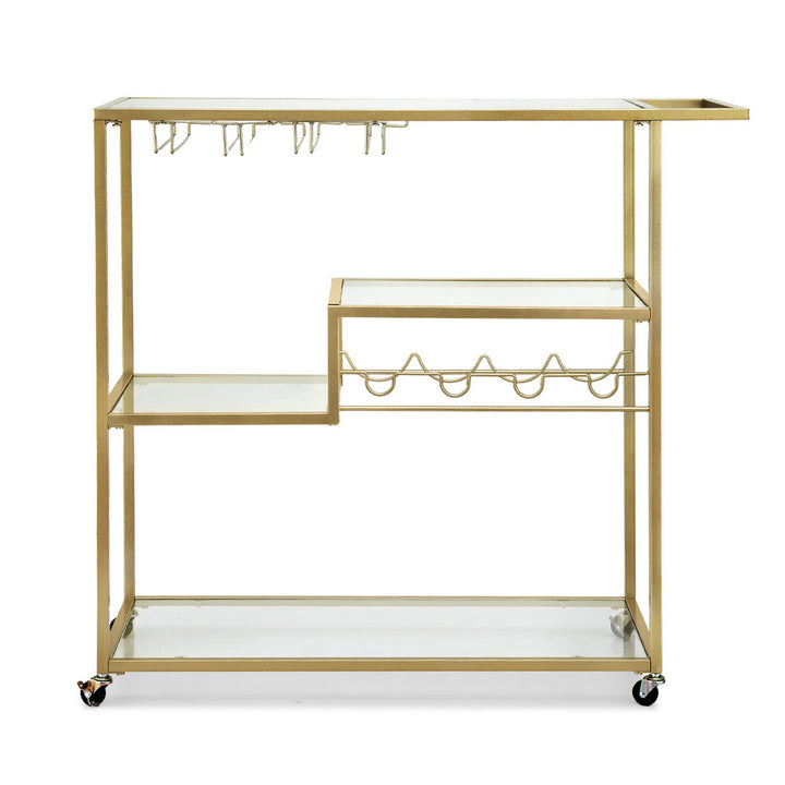 Artiss Bar Cart Drink Trolley Serving Cocktail Wine Rack Glass Holder 102cm Gold - Homecoze