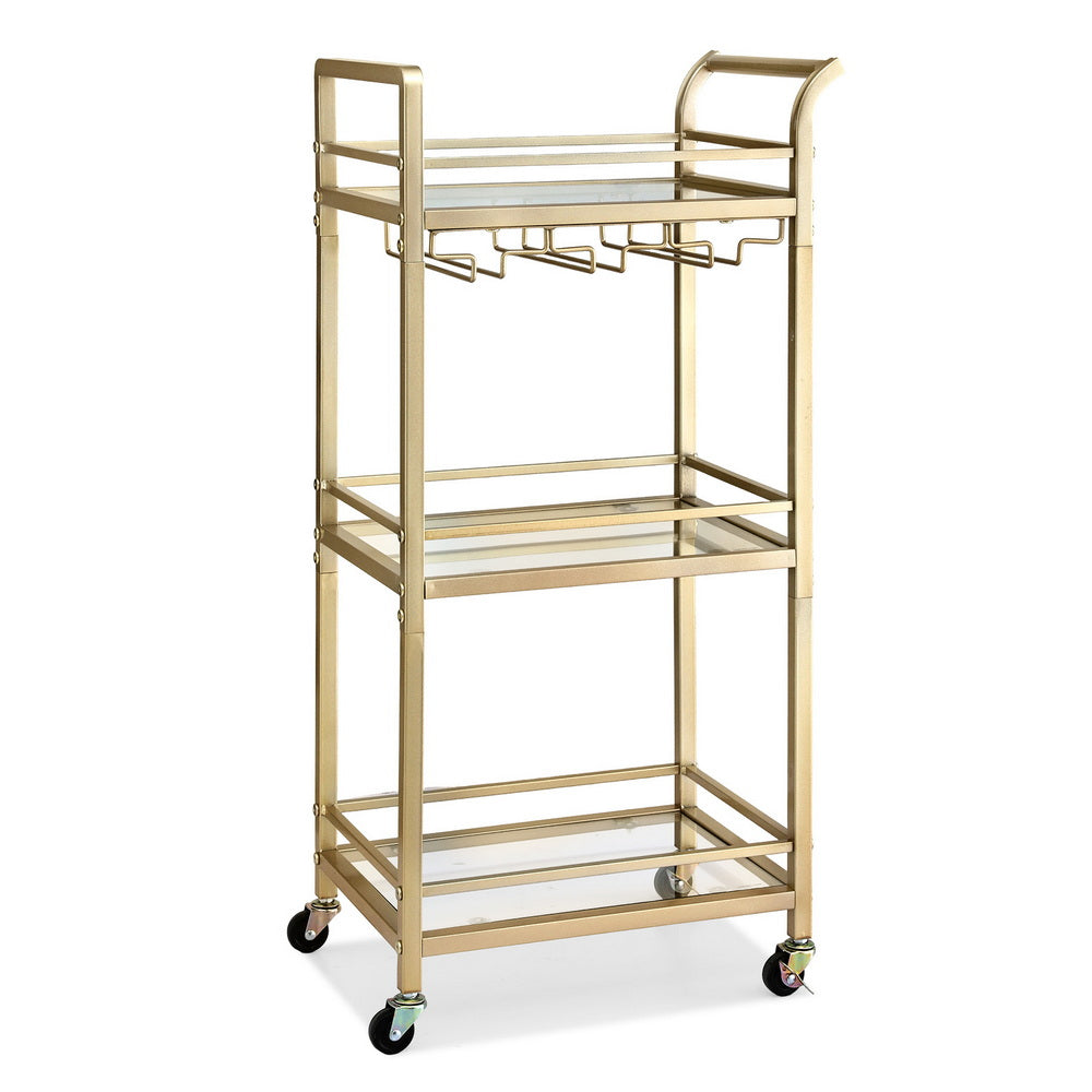 Artiss Kitchen Island Cart Trolley Rolling Serving Storage Wine Glass 43cm Gold - Homecoze