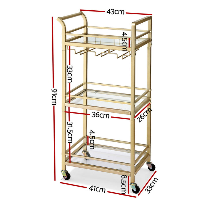 Artiss Kitchen Island Cart Trolley Rolling Serving Storage Wine Glass 43cm Gold - Homecoze