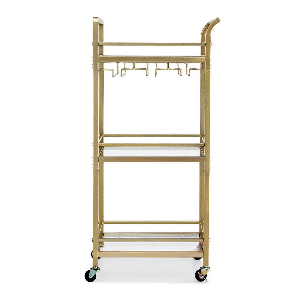 Artiss Kitchen Island Cart Trolley Rolling Serving Storage Wine Glass 43cm Gold - Homecoze