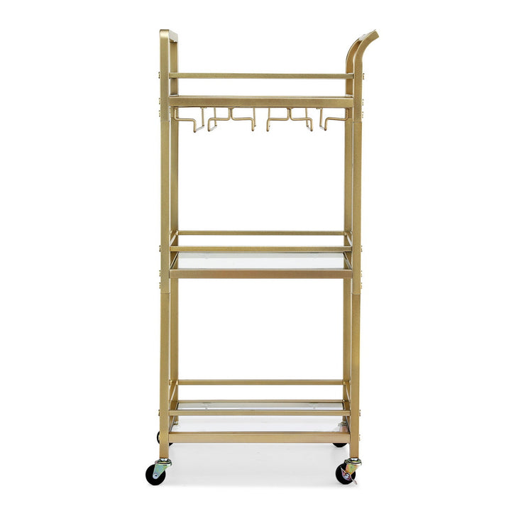 Artiss Kitchen Island Cart Trolley Rolling Serving Storage Wine Glass 43cm Gold - Homecoze