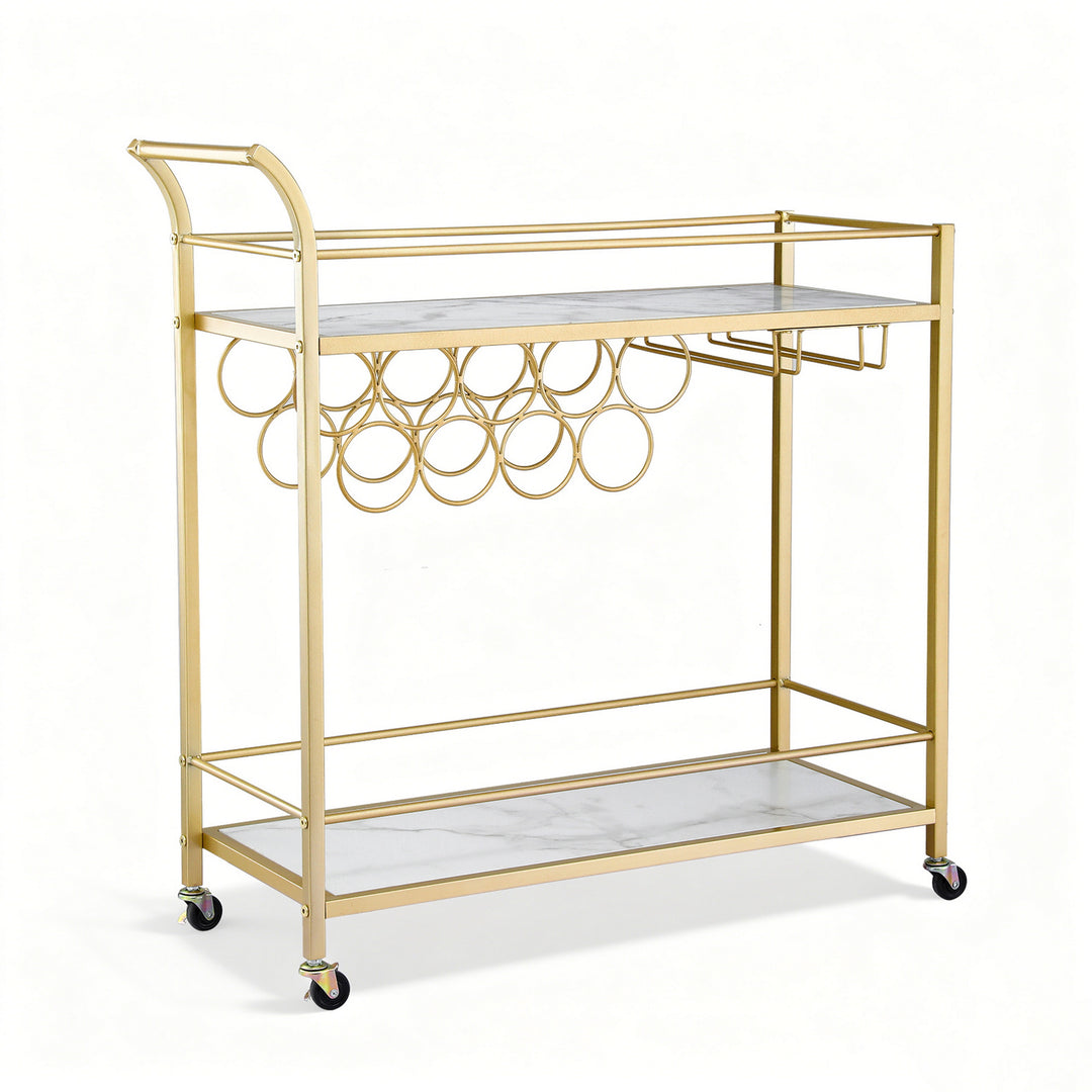 Bar Cart Serving Trolley 85cm - Gold & Marble