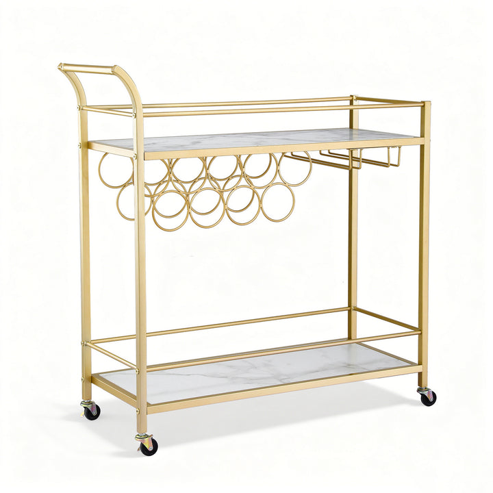 Bar Cart Serving Trolley 85cm - Gold & Marble