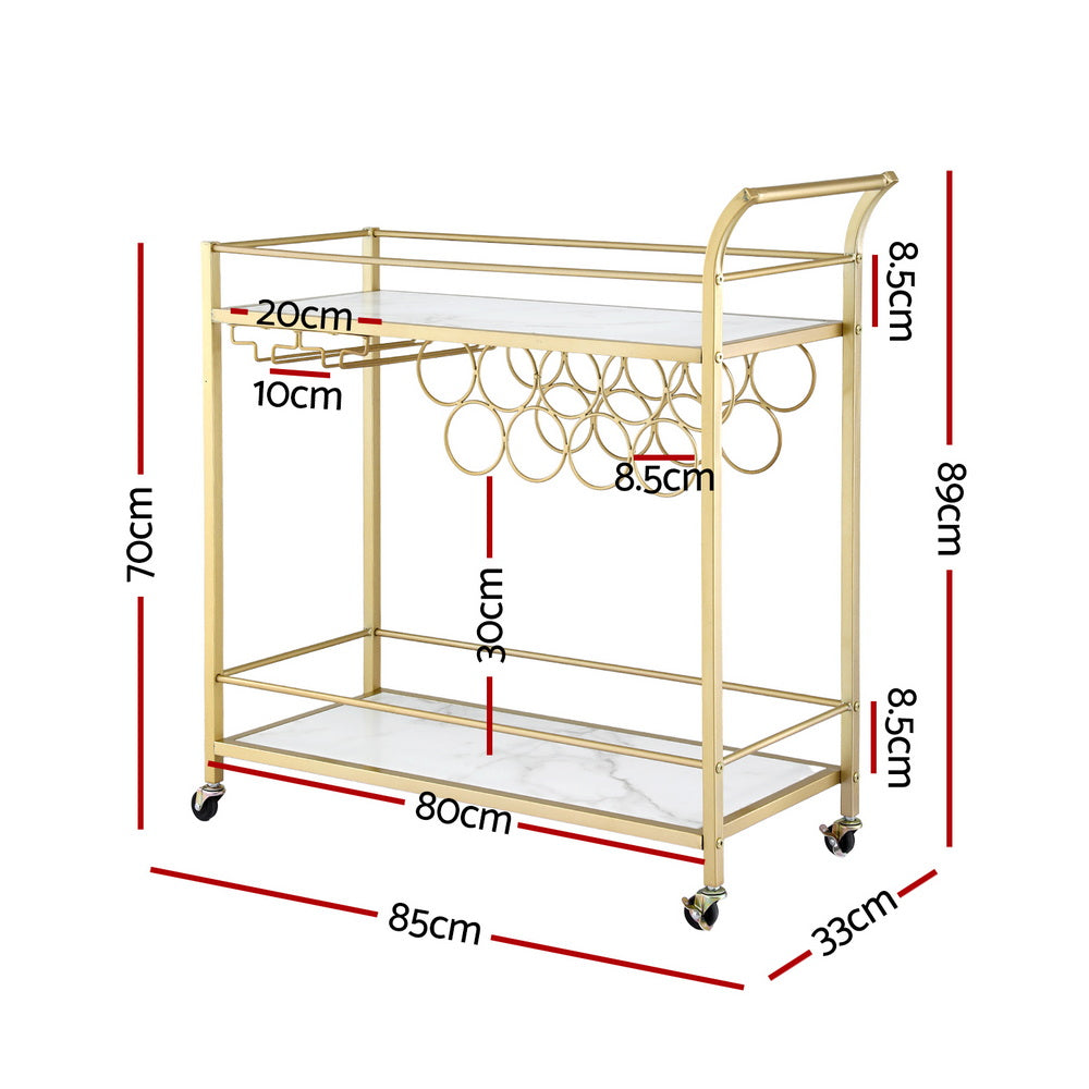 Bar Cart Serving Trolley 85cm - Gold & Marble