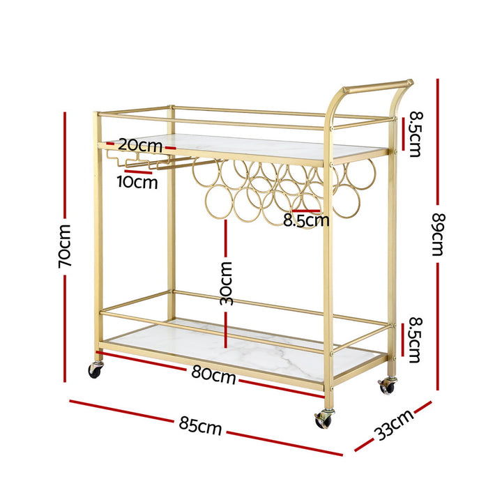 Bar Cart Serving Trolley 85cm - Gold & Marble