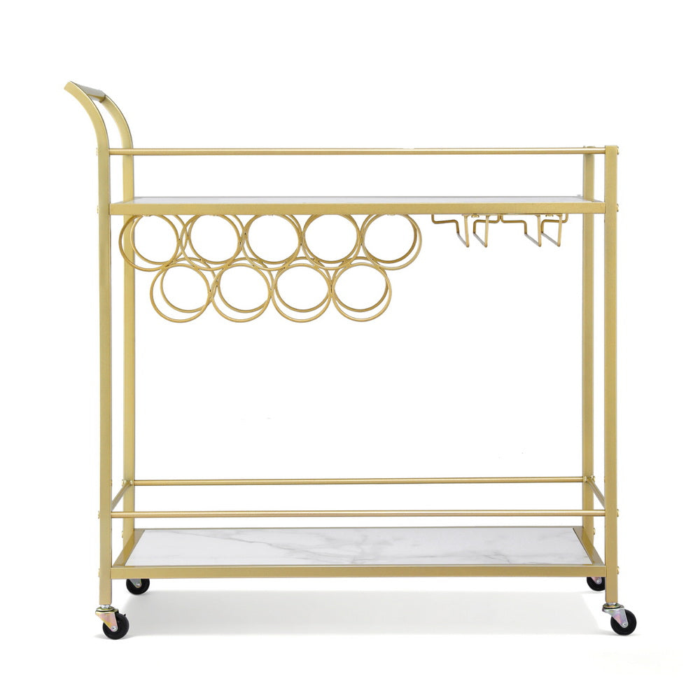 Bar Cart Serving Trolley 85cm - Gold & Marble