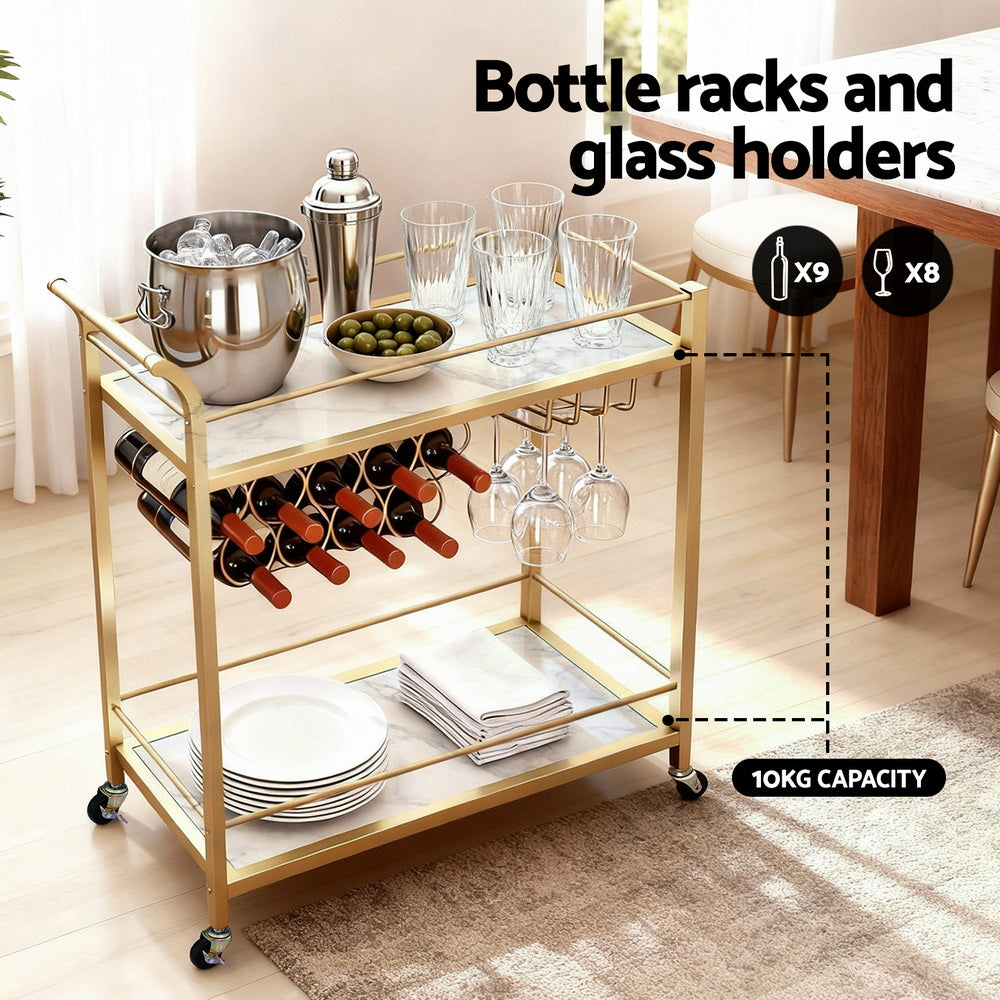 Bar Cart Serving Trolley 85cm - Gold & Marble - Homecoze