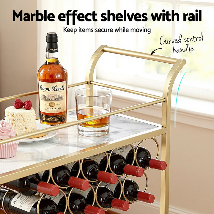 Bar Cart Serving Trolley 85cm - Gold & Marble
