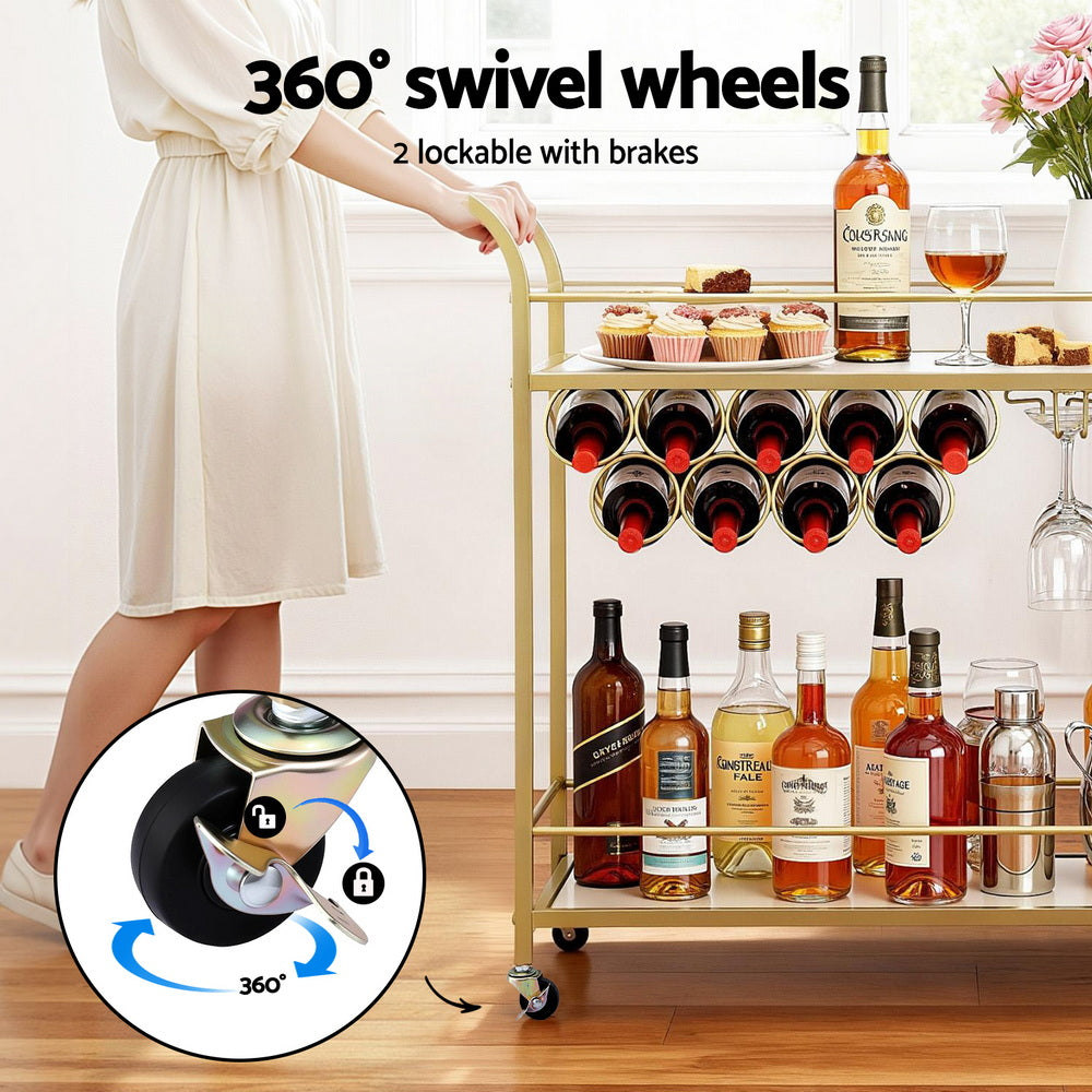 Bar Cart Serving Trolley 85cm - Gold & Marble - Homecoze