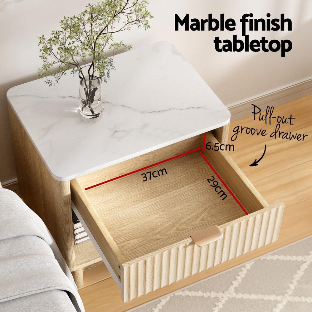 Artiss Bedside Table Nightstand 1 Drawer Shelves Pine - Homecoze