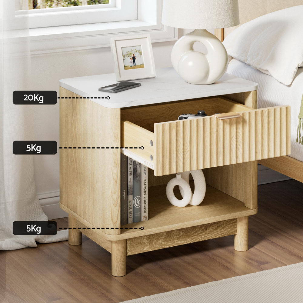 Artiss Bedside Table Nightstand 1 Drawer Shelves Pine - Homecoze
