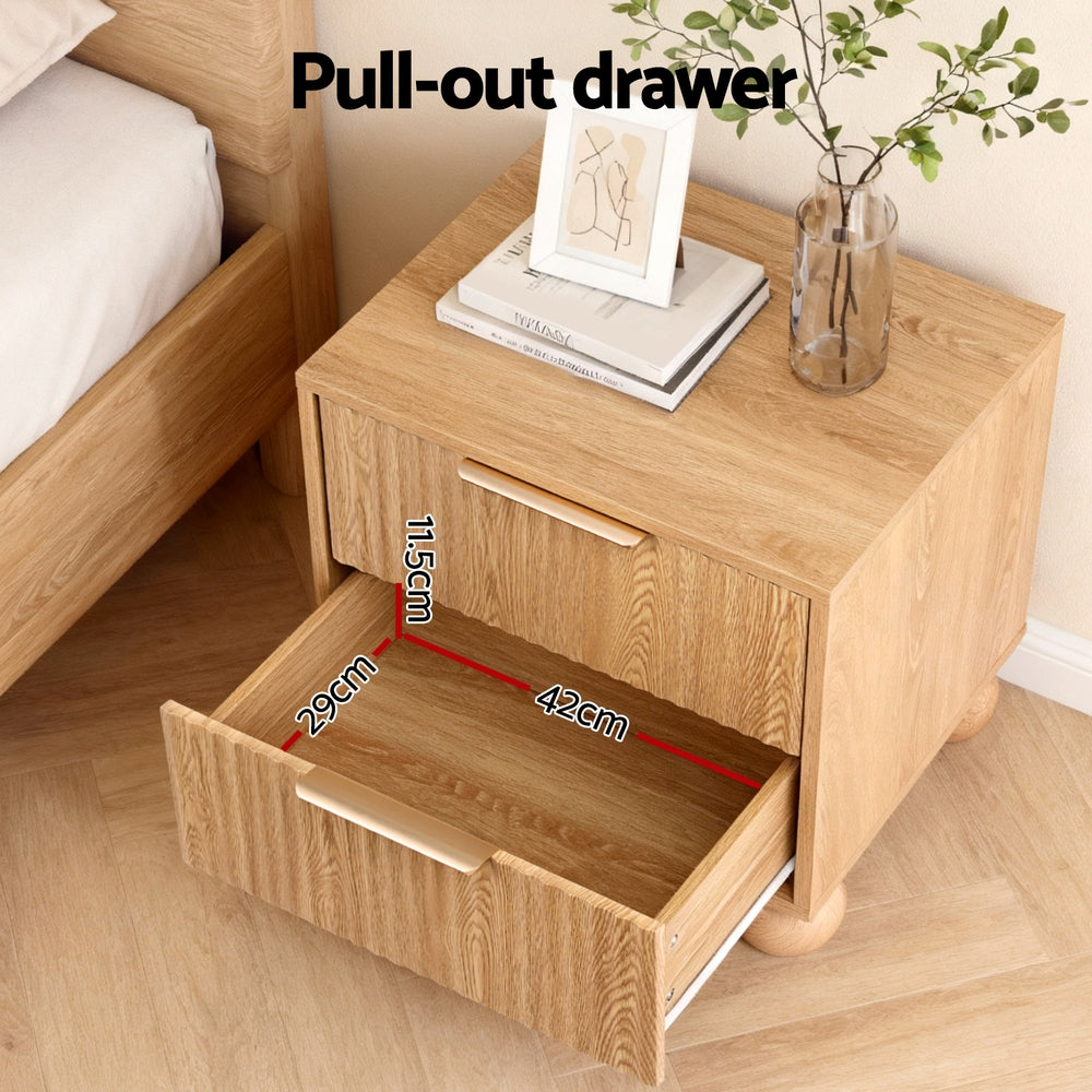 Artiss Rattan Bedside Table 2 Drawers Pine - Homecoze
