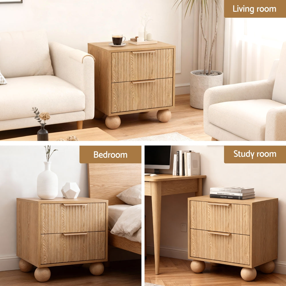 Artiss Rattan Bedside Table 2 Drawers Pine - Homecoze