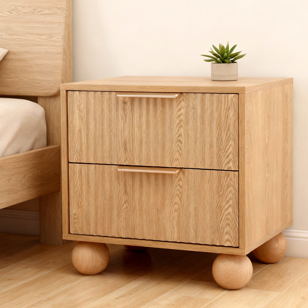 Artiss Rattan Bedside Table 2 Drawers Pine - Homecoze