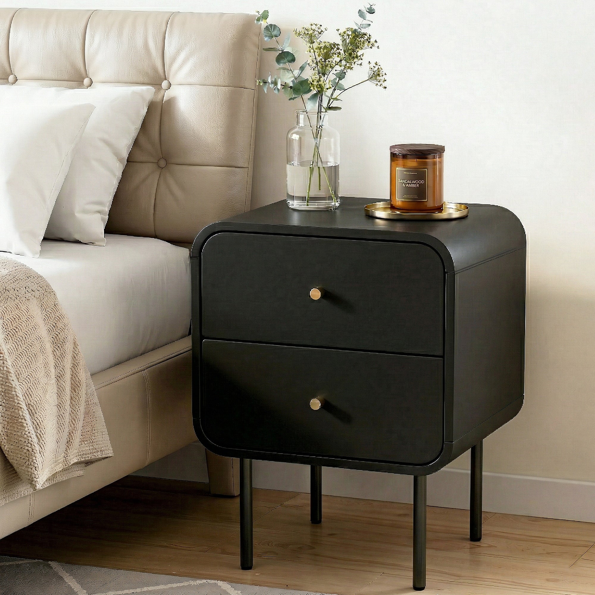Artiss Bedside Table 2 Drawers Side End Table Nightstand Black - Homecoze