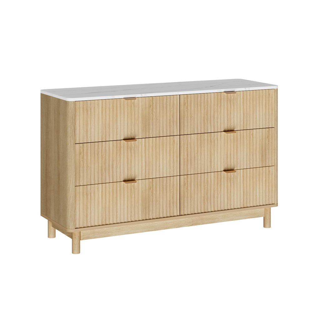 Fluted Lowboy Dresser Chest of Drawers - Pine - Homecoze