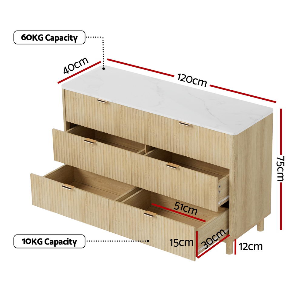 Fluted Lowboy Dresser Chest of Drawers - Pine - Homecoze