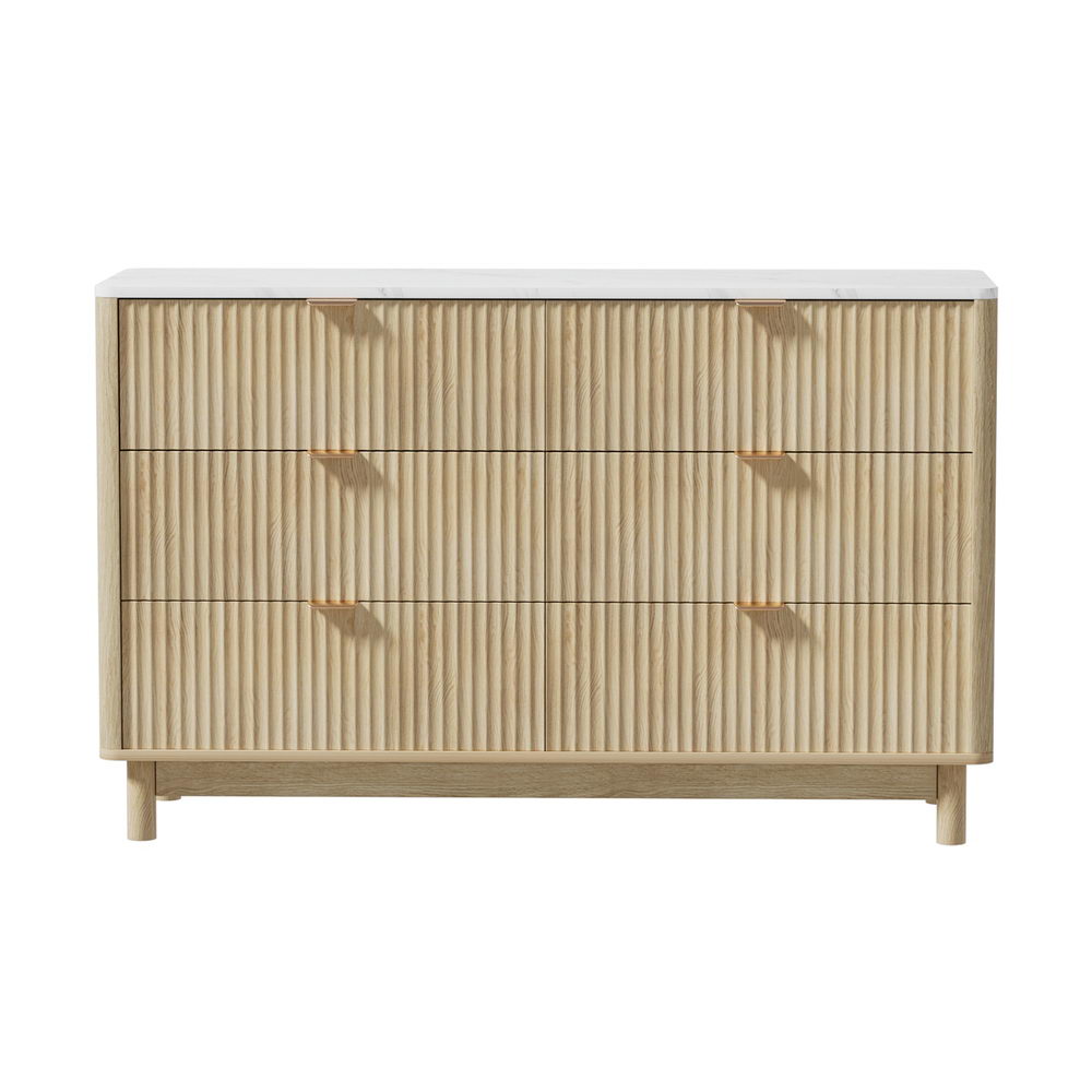 Fluted Lowboy Dresser Chest of Drawers - Pine - Homecoze