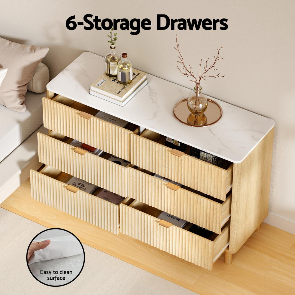 Fluted Lowboy Dresser Chest of Drawers - Pine - Homecoze