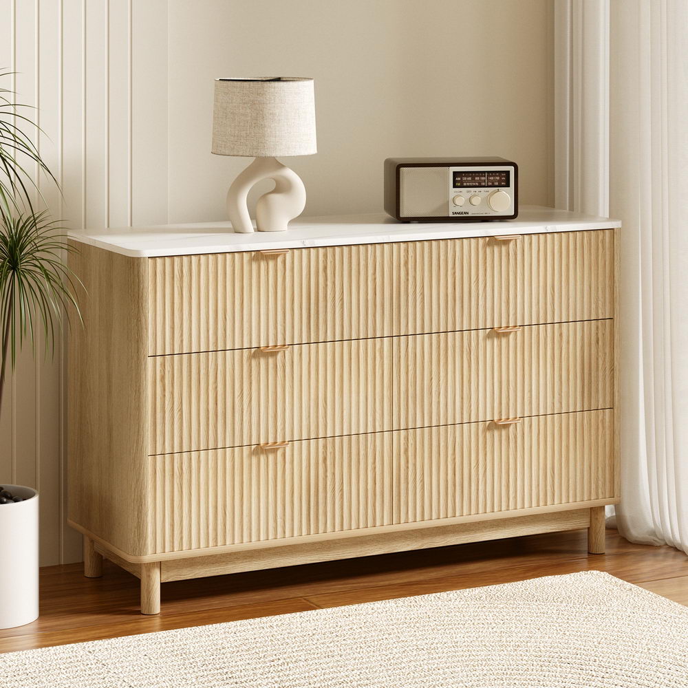 Fluted Lowboy Dresser Chest of Drawers - Pine - Homecoze