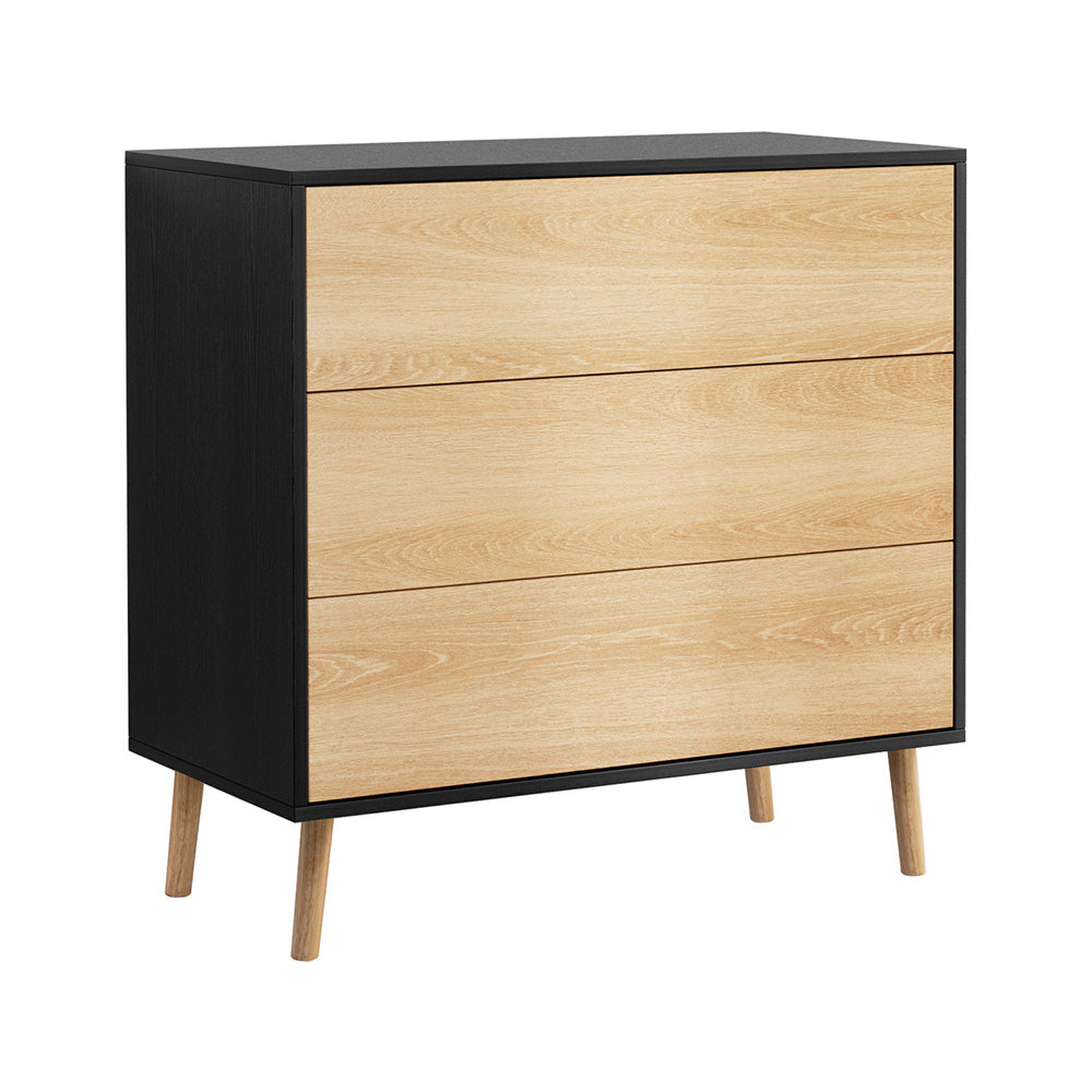 Artiss 3 Chest of Drawers Dresser Table Black&Pine - Homecoze