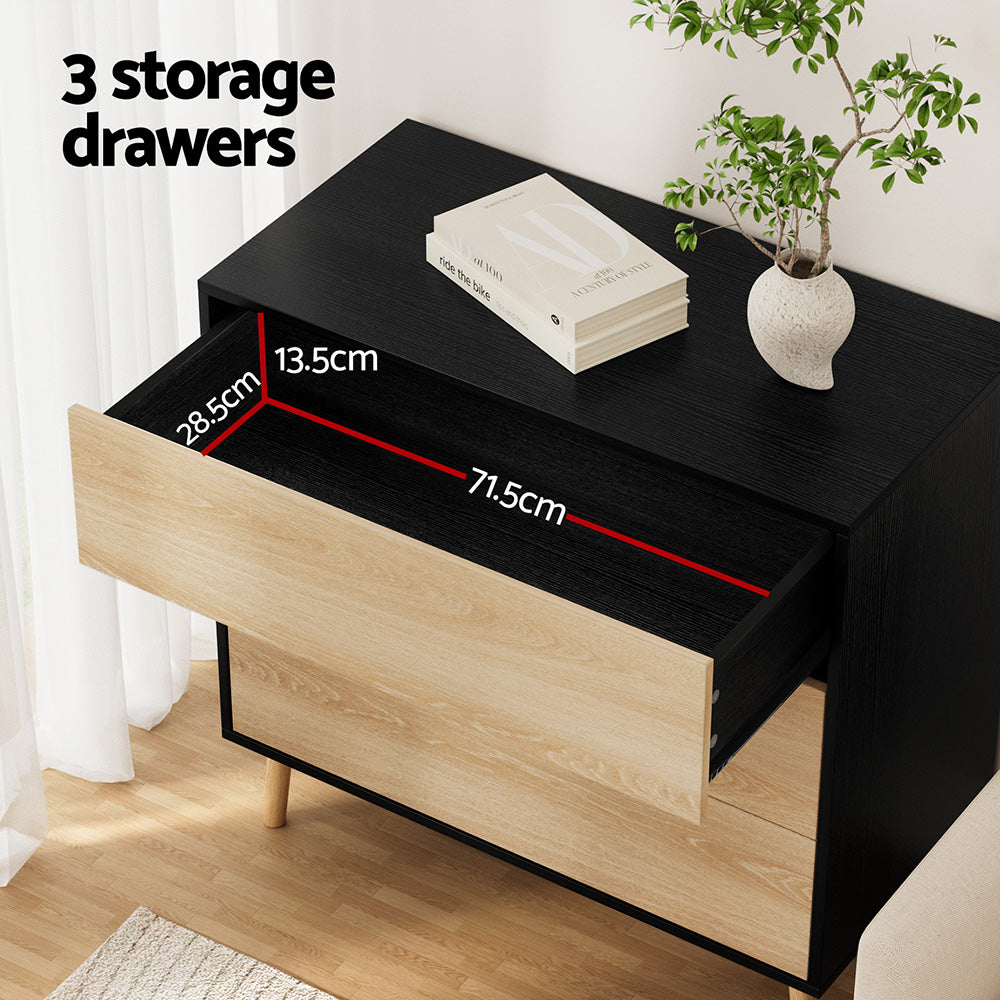 Artiss 3 Chest of Drawers Dresser Table Black&Pine - Homecoze