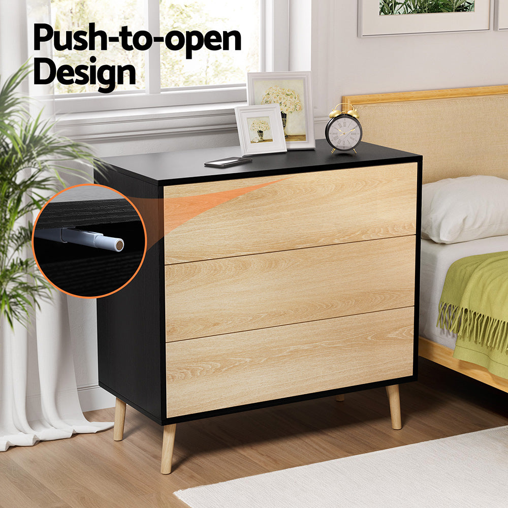 Artiss 3 Chest of Drawers Dresser Table Black&Pine - Homecoze