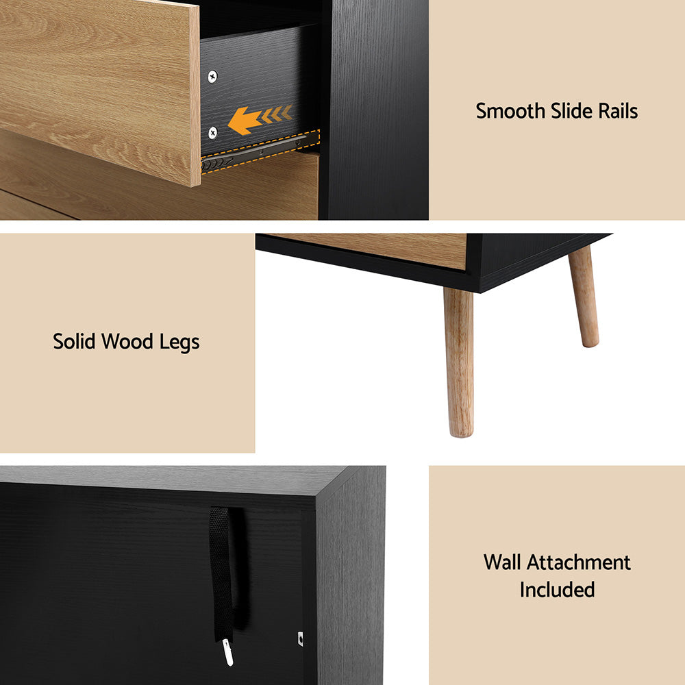 Artiss 3 Chest of Drawers Dresser Table Black&Pine - Homecoze