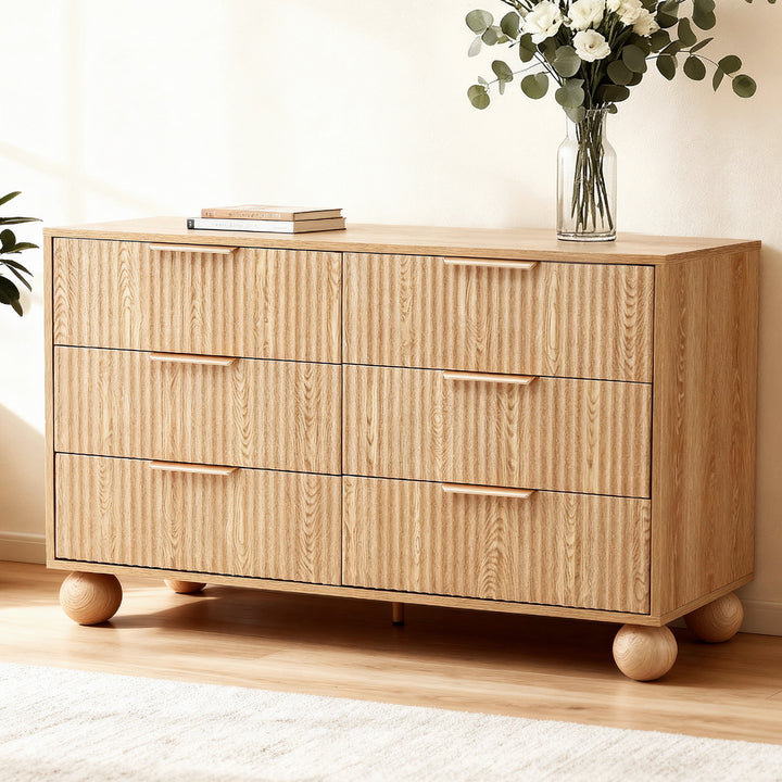 Lena Fluted Lowboy Chest of Drawers - Pine - Homecoze