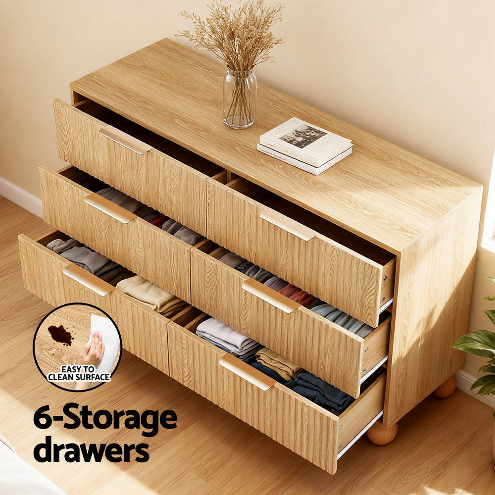 Lena Fluted Lowboy Chest of Drawers - Pine - Homecoze