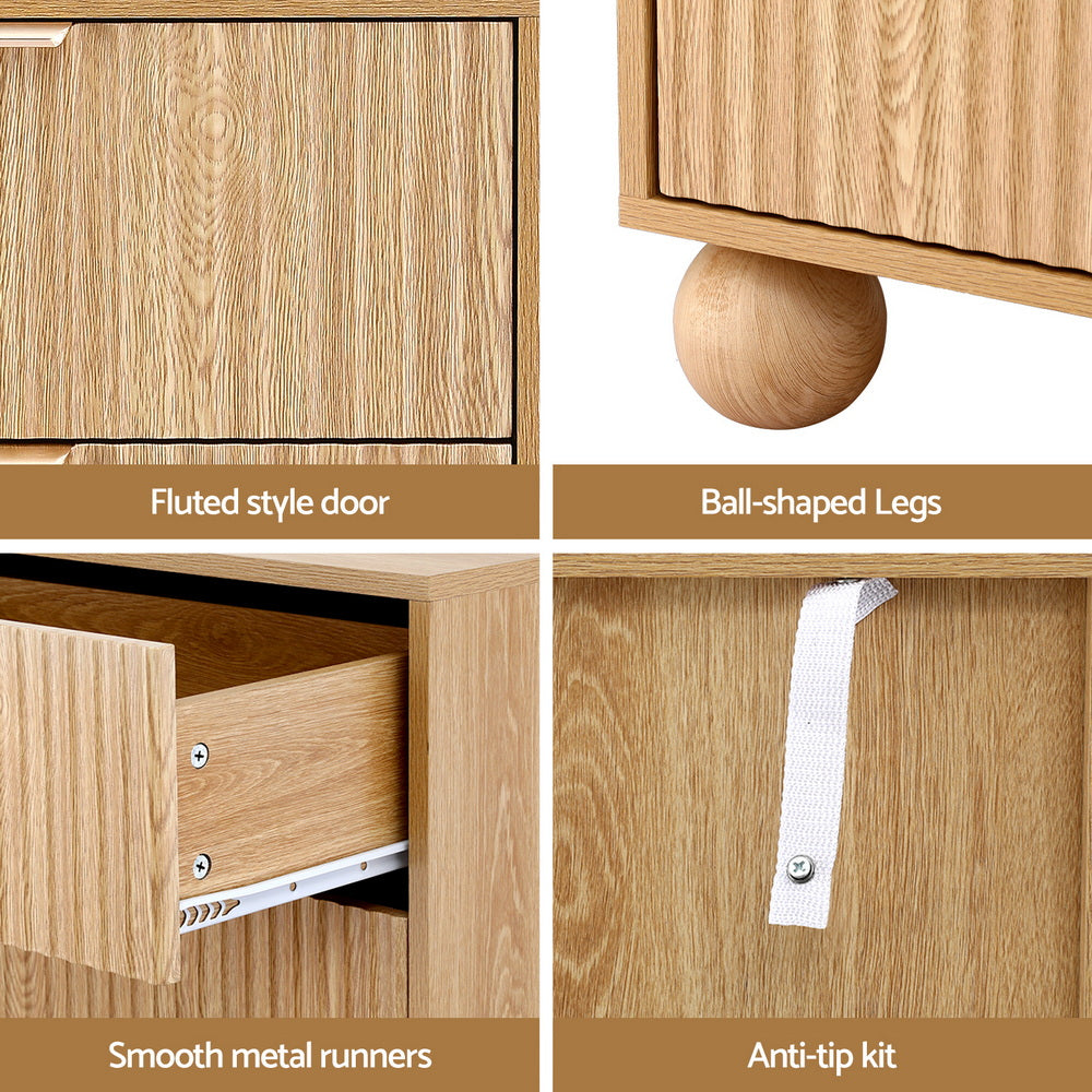 Lena Fluted Lowboy Chest of Drawers - Pine - Homecoze