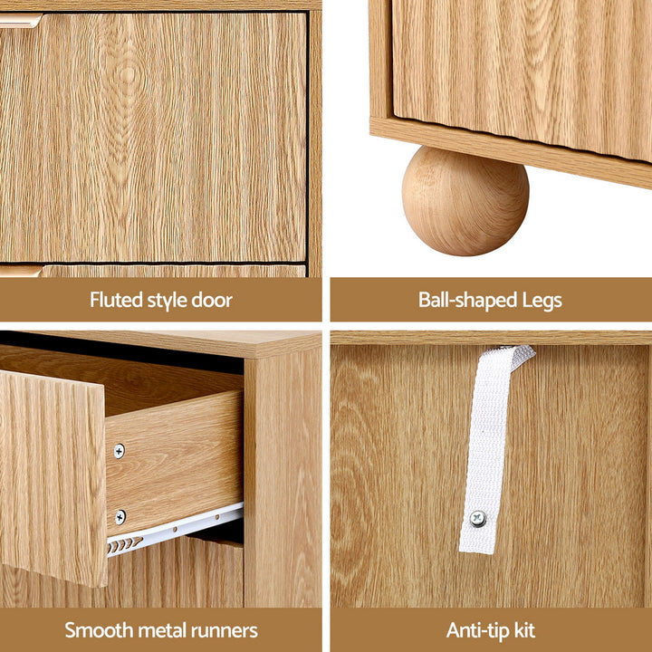 Lena Fluted Lowboy Chest of Drawers - Pine - Homecoze