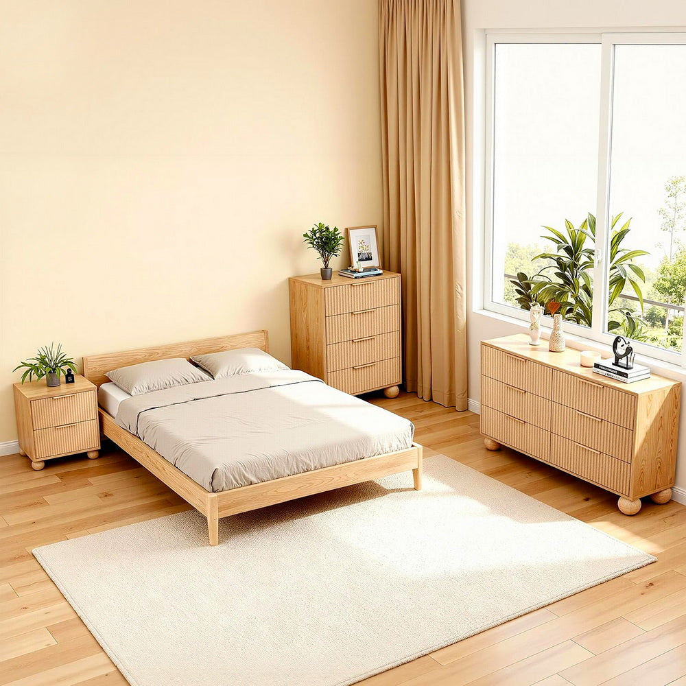 Lena Fluted Lowboy Chest of Drawers - Pine - Homecoze