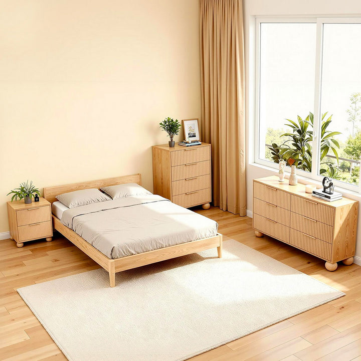 Lena Fluted Lowboy Chest of Drawers - Pine - Homecoze