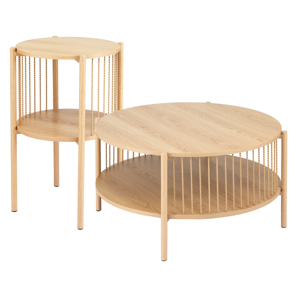 Artiss Coffee Table 2-Tier Round Wood - Homecoze