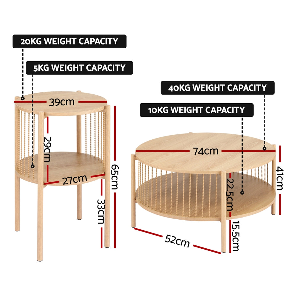 Artiss Coffee Table 2-Tier Round Wood - Homecoze