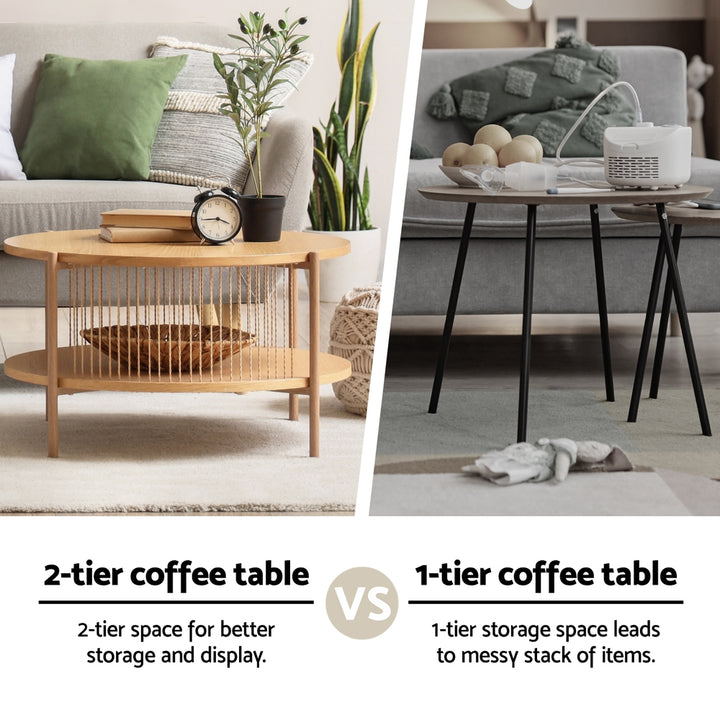Artiss Coffee Table 2-Tier Round Wood - Homecoze