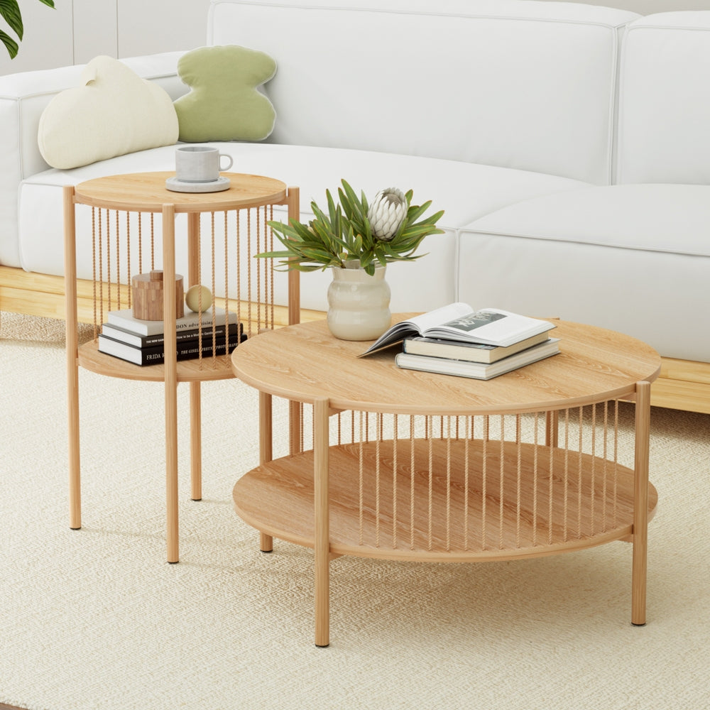 Artiss Coffee Table 2-Tier Round Wood - Homecoze