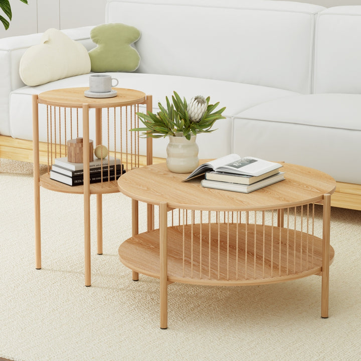 Artiss Coffee Table 2-Tier Round Wood - Homecoze