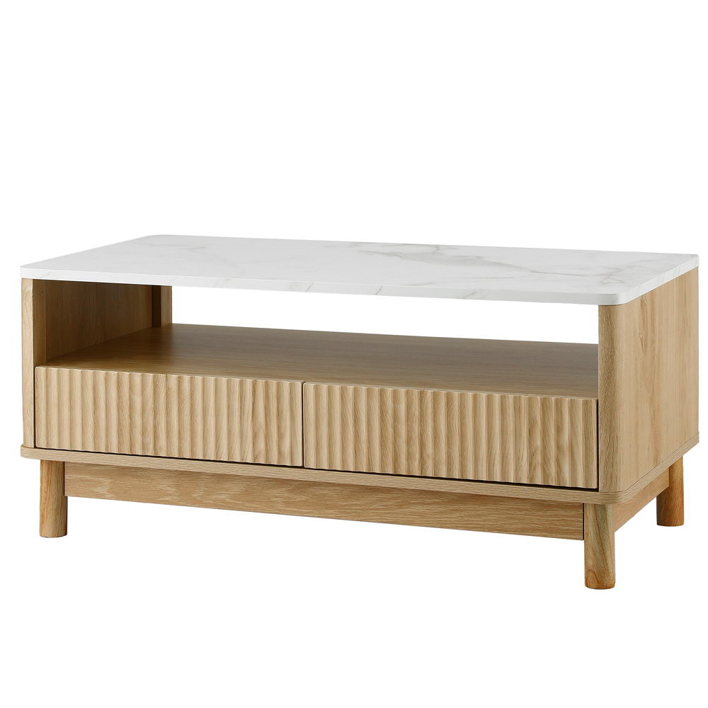 Marble Effect Coffee Table - White & Oak - Homecoze