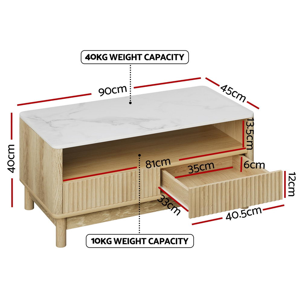 Marble Effect Coffee Table - White & Oak - Homecoze