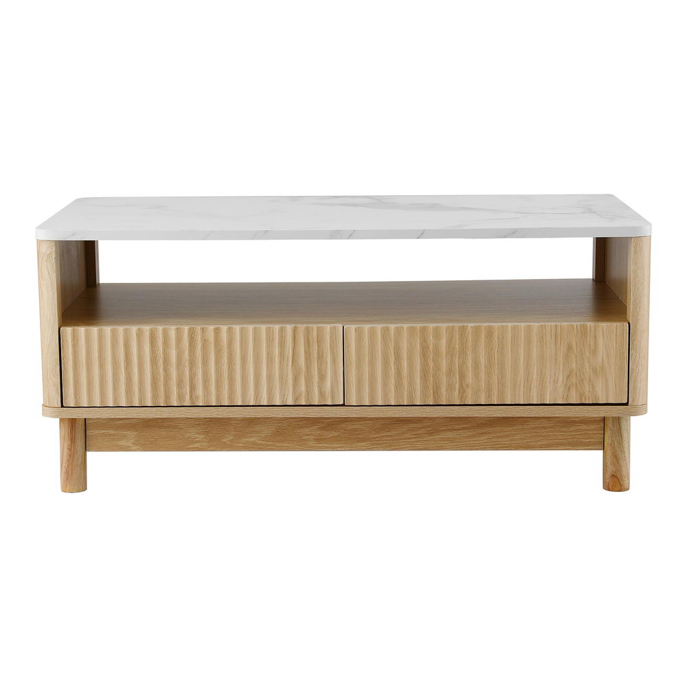 Marble Effect Coffee Table - White & Oak - Homecoze