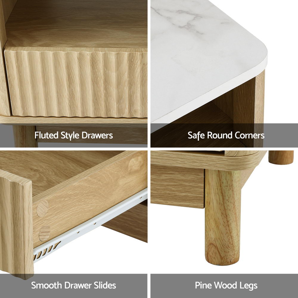Marble Effect Coffee Table - White & Oak - Homecoze
